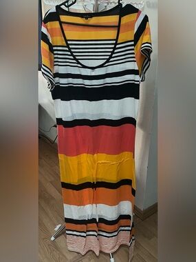 Just Love Striped Maxi Dress in Yellow, Orange, Red, Black & White